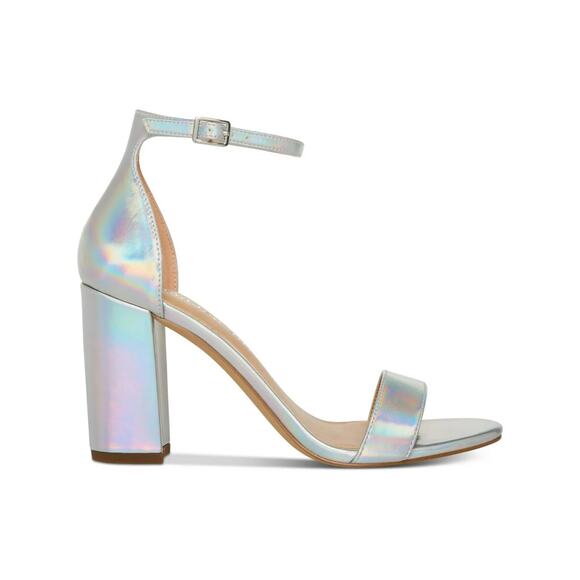 Madden Girl Women's Bella Two-Piece Block Heel Sandals, Silver Hologram Size 5M - Picture 1 of 5